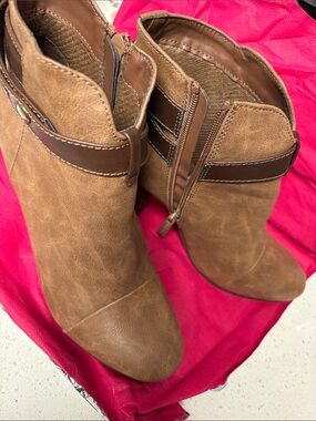 Women's Tan Ankle Booties with Strap Detail